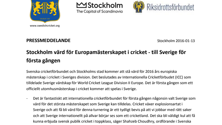 Stockholm värd för Europamästerskapet i cricket - till Sverige för första gången