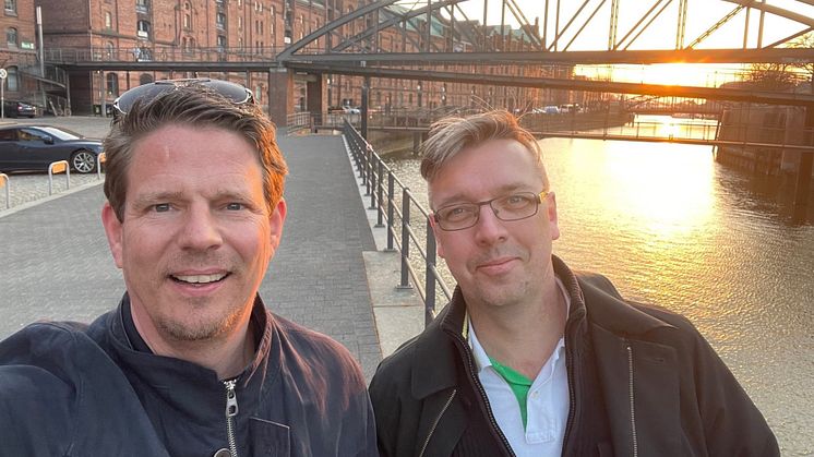 Gothenburg Port Authority employees Dirk Walle, and Per Alkås in Hamburg. Photo: Gothenburg Port Authority.