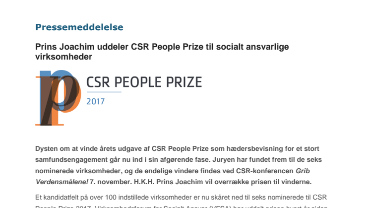 Prins Joachim uddeler CSR People Prize til socialt ansvarlige virksomheder