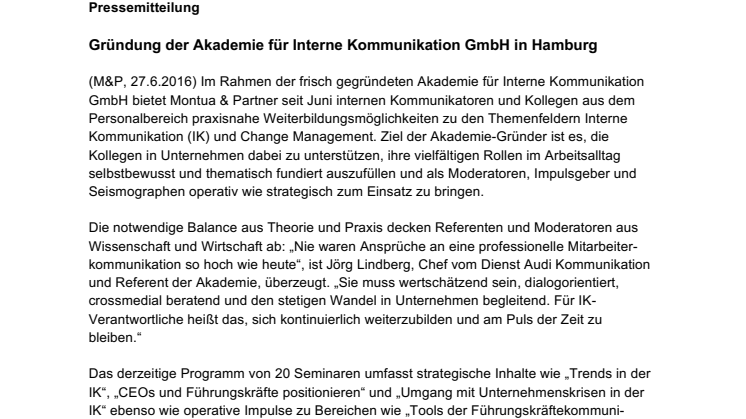 Gründung der Akademie für Interne Kommunikation GmbH in Hamburg