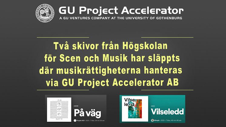Studenter vid Högskolan för Scen och Musik släpper ny musik, där GU Project Accelerator AB hanterar musikrättigheterna