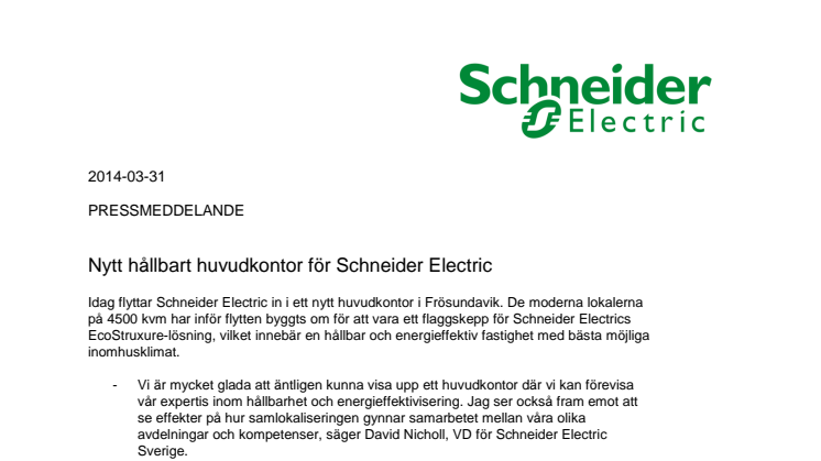 Nytt hållbart huvudkontor för Schneider Electric 