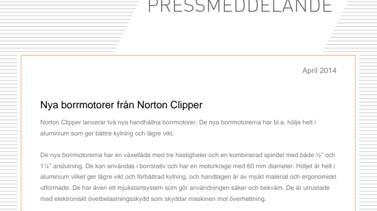 Nya borrmotorer från Norton Clipper