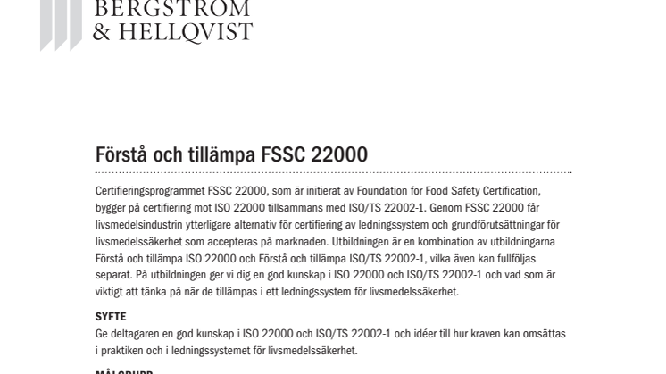 Förstå och tillämpa FSSC 22000