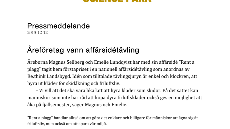 Åreföretag vann affärsidétävling