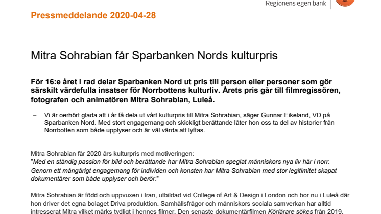 Mitra Sohrabian får Sparbanken Nords kulturpris