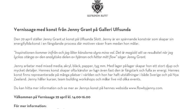 Vernissage med konst från Jenny Grant på Galleri Ulfsunda