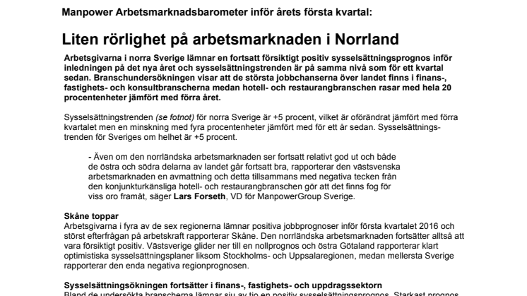 Liten rörlighet på arbetsmarknaden i Norrland