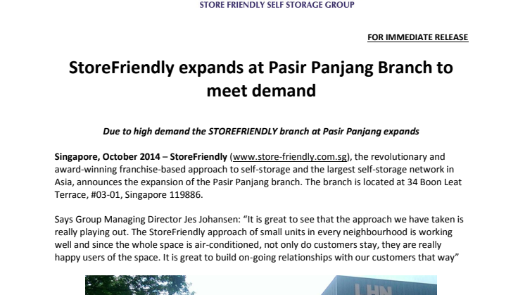 StoreFriendly expands at Pasir Panjang Branch