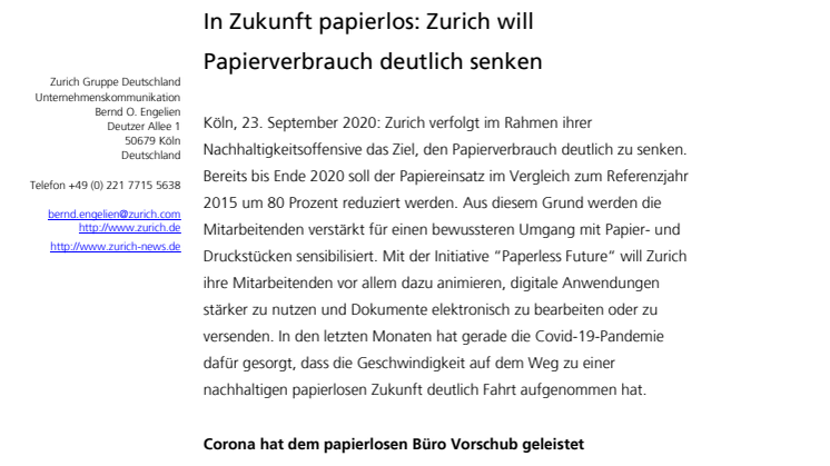 In Zukunft papierlos: Zurich will Papierverbrauch deutlich senken