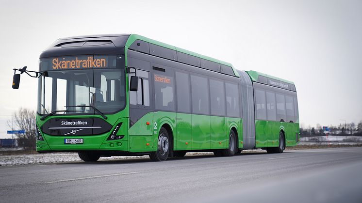 Bild på en av de nya elbussar som snart börjar att rulla i Malmö.