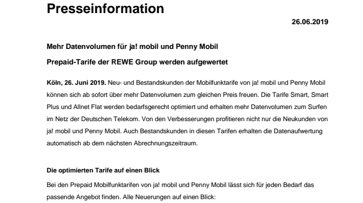 Mehr Datenvolumen für ja! mobil und Penny Mobil