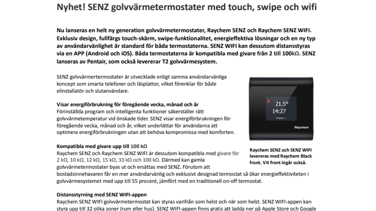 Nyhet - SENZ golvvärmetermostater med touch, swipe och wifi