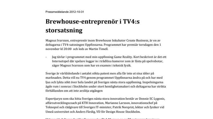 Brewhouse-entreprenör i TV4:s storsatsning
