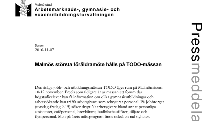 Malmös största föräldramöte hålls på TODO-mässan