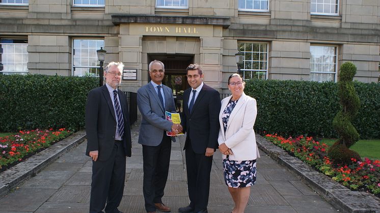 L > R: Stuart North (Chief Officer, NHS Bury CCG), Dr Kiran Patel (Chair, NHS Bury CCG), Cllr Rishi Shori (Leader of Bury Council), Pat Jones-Greenhalgh (Interim Chief Executive of Bury Council)