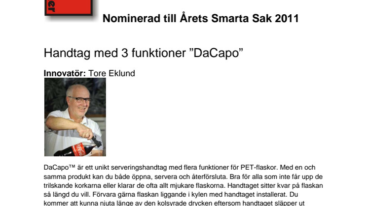 DaCapo och innovatören Tore Eklund nominerade till Årets Smarta Sak 2011