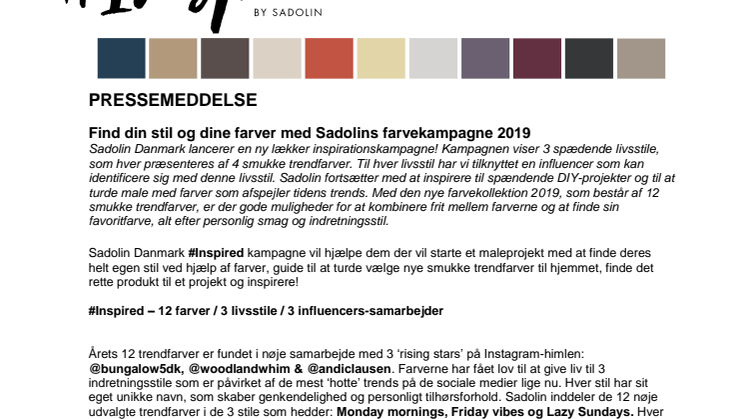 #Inspired - Premiere på  årets trendfarver fra Sadolin 2019