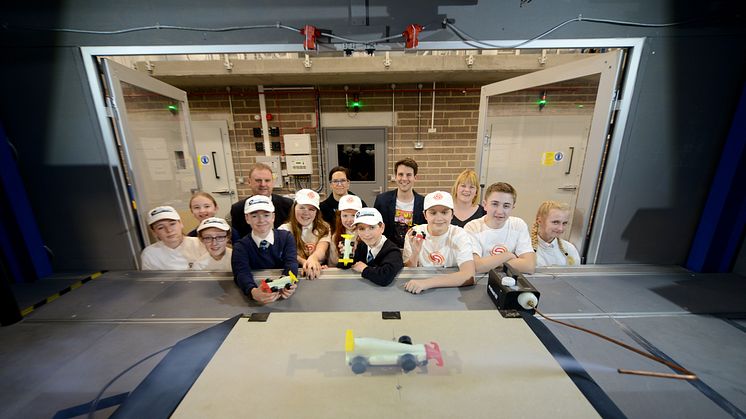 Pupils and staff from Valley Gardens Middle School pictured with academics from Northumbria's department of Mechanical and Construction Engineering