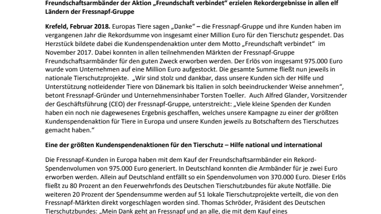 Tierisch engagiert: Fressnapf und seine Kunden spenden 1 Mio. EUR 