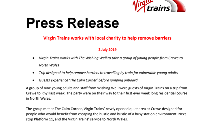Virgin Trains works with local charity to help remove barriers 