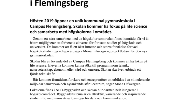 Ny kommunal gymnasieskola i Flemingsberg