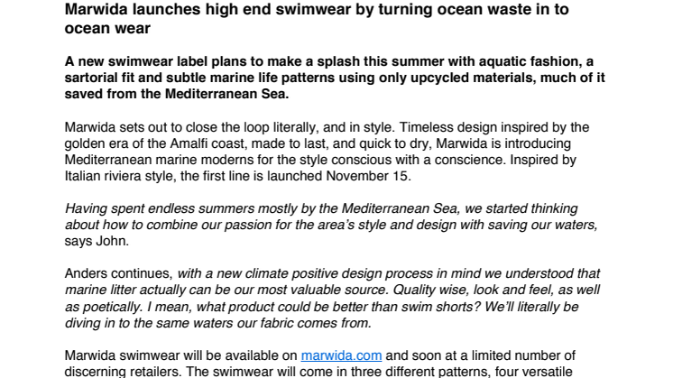 Marwida launches high end swimwear by turning ocean waste in to ocean wear