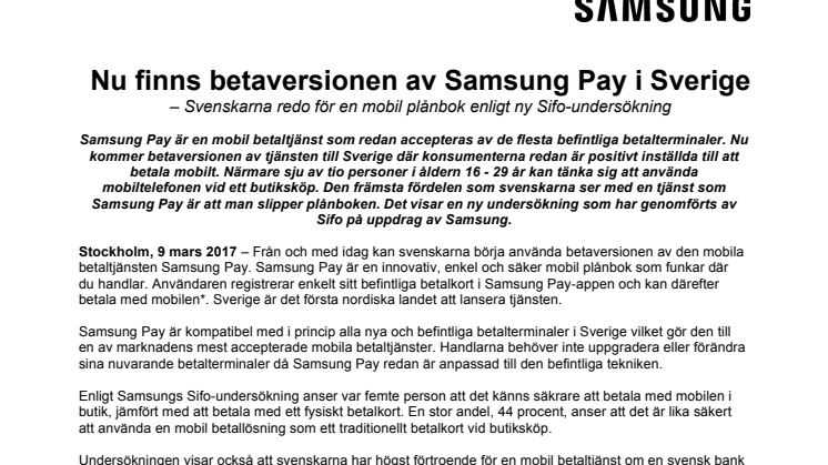 Nu finns betaversionen av Samsung Pay i Sverige