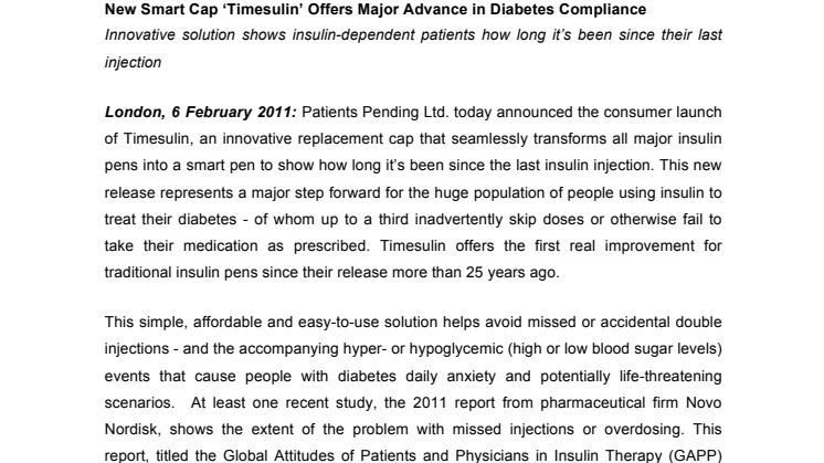 New Smart Cap ‘Timesulin’ Offers Major Advance in Diabetes Compliance