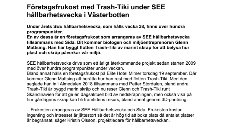 Företagsfrukost med Trash-Tiki under SEE hållbarhetsvecka i Västerbotten