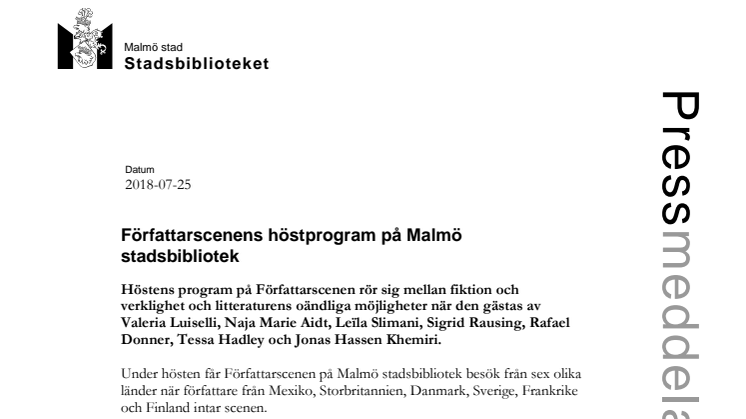 Författarscenens höstprogram på Malmö stadsbibliotek