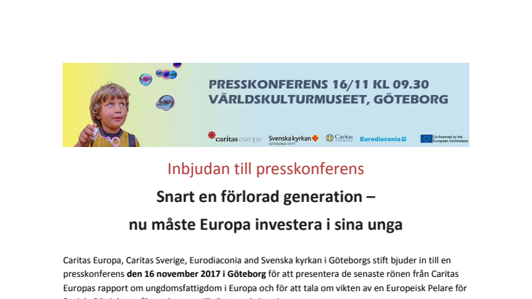 Inbjudan till presskonferens: Snart en förlorad generation – nu måste Europa investera i sina unga