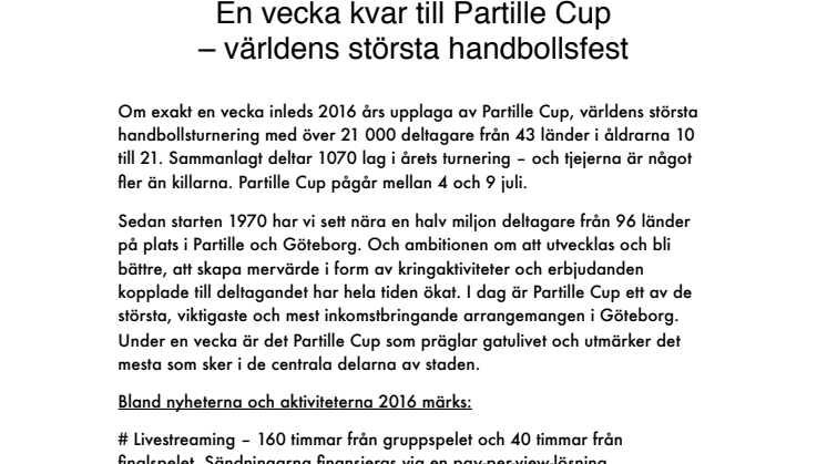 En vecka kvar till Partille Cup  – världens största handbollsfest
