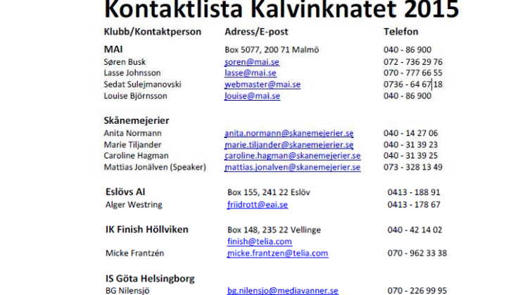 Kontaktpersoner Kalvinknatet 2015