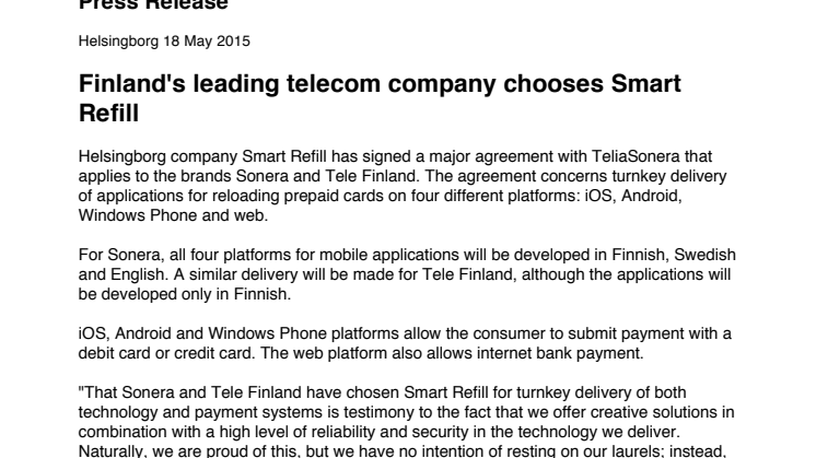 Finland's leading telecom company chooses Smart Refill