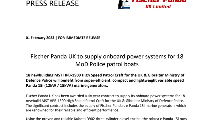 Fischer Panda UK to supply onboard power systems for 18 MoD Police patrol boats_FINAL.pdf