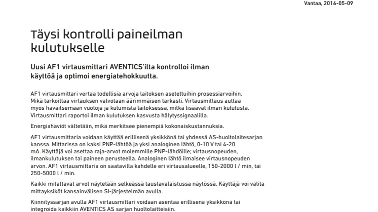 Täysi kontrolli paineilman kulutukselle