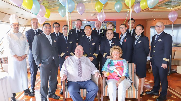 Kevin Harrison with companion Yvonne and some of the crew on board Borealis