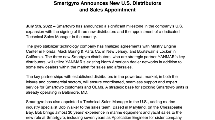 5 July 2022 - Smartgyro Announces New U.S Distributors and Sales Appointment.pdf