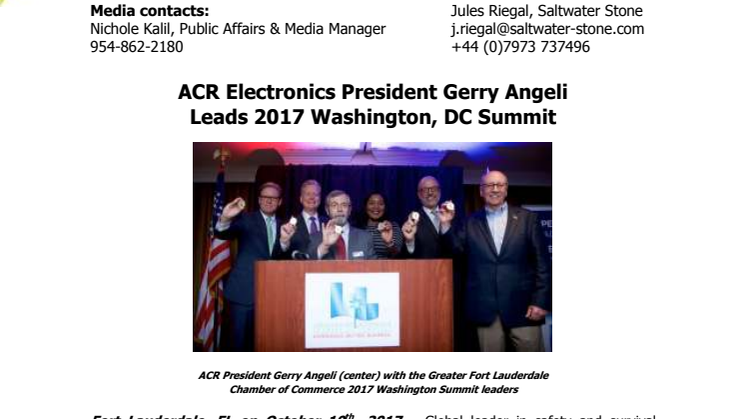 ACR Electronics President Gerry Angeli  Leads 2017 Washington, DC Summit