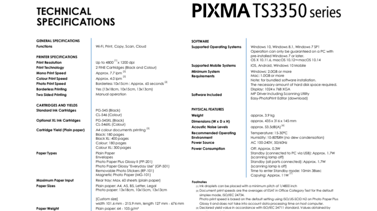 PIXMA TS3350 EUR_PR Spec Sheet
