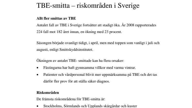 TBE-smitta – riskområden i Sverige