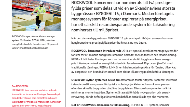 ROCKWOOL® nominerat till två prestigefyllda priser inom byggbranschen