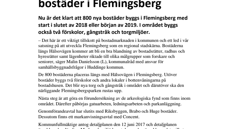 Klartecken för 800 nya bostäder i Flemingsberg