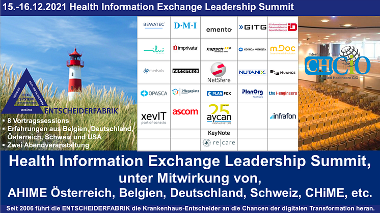 Heute Digital Health & Health IT remote und am 15.-16.12. wieder als Hybrid auf dem HIE Leadership Summit auf Sylt