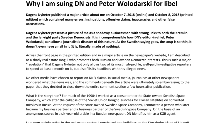 Why I am suing DN and Peter Wolodarski for libel