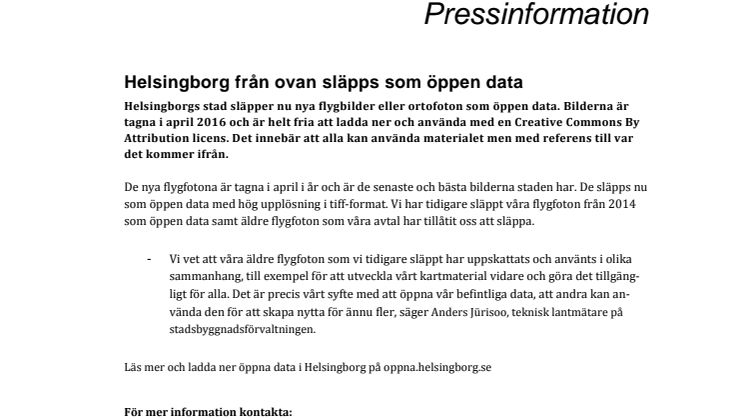 Helsingborg från ovan släpps som öppen data