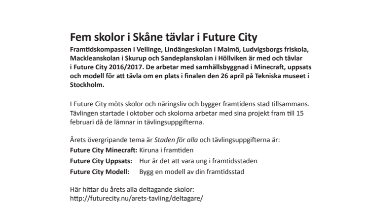 Fem skolor i Skåne tävlar i Future City