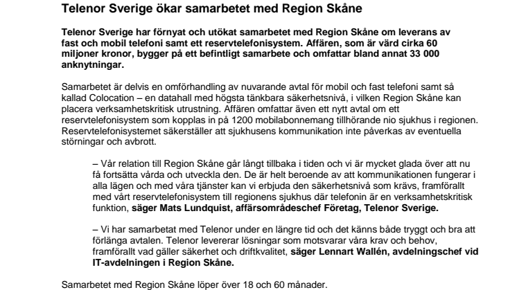 Telenor Sverige ökar samarbetet med Region Skåne 