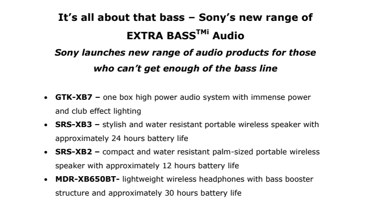 Sonys nya utbud av EXTRA BASS*: “It’s all about that bass” 
